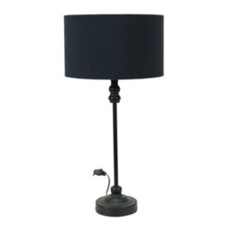 Valuelights Maggie Black Metal Candlestick Slim Table Lamp With Black Fabric Drum Lamp Shade - thumbnail 2
