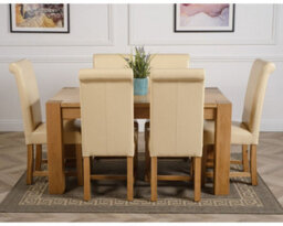 That's Furniture Kuba 150 X 85 Cm Chunky Medium Oak Dining Table And 6 Chairs Dining Set With Washington Ivory Leather Chairs - thumbnail 2