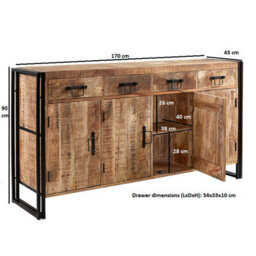 Kingwood Upcycled Industrial Wood & Metal Extra Large Sideboard - thumbnail 4