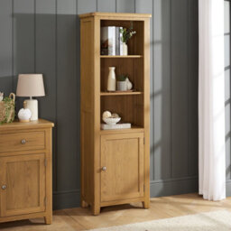 The Furniture Market Cotswold Rustic Smoked Oak Tall Narrow Bookcase With 1 Door Cupboard - thumbnail 2