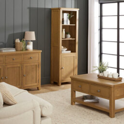 The Furniture Market Cotswold Rustic Smoked Oak Tall Narrow Bookcase With 1 Door Cupboard - thumbnail 3