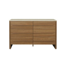 Sweeek - Chest Of 6 Drawers With Travertine Effect Top And Wood Decor Walnut 120X40X75 Cm - Aretha - thumbnail 3