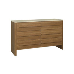 Sweeek - Chest Of 6 Drawers With Travertine Effect Top And Wood Decor Walnut 120X40X75 Cm - Aretha - thumbnail 2