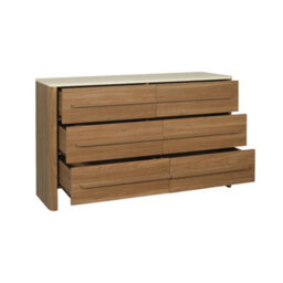 Sweeek - Chest Of 6 Drawers With Travertine Effect Top And Wood Decor Walnut 120X40X75 Cm - Aretha - thumbnail 4