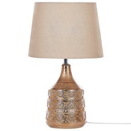 Beliani 47Cm Table Lamp - Golden Brown Ceramic Base With Geometric Ornaments And Beige Empire Shade - thumbnail 3
