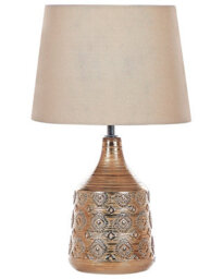 Beliani 47Cm Table Lamp - Golden Brown Ceramic Base With Geometric Ornaments And Beige Empire Shade - thumbnail 2