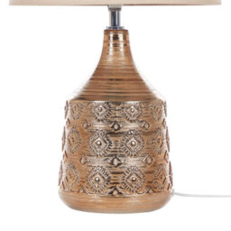 Beliani 47Cm Table Lamp - Golden Brown Ceramic Base With Geometric Ornaments And Beige Empire Shade - thumbnail 5