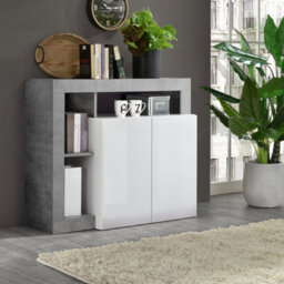 FurniComp LTD Furnicomp Lorenzo 2 Door White Gloss And Concrete Grey Sideboard