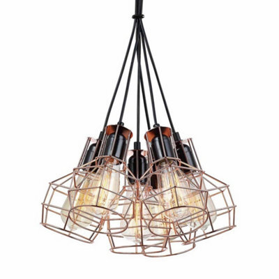 Luminosa Lighting Luminosa Industrial And Retro Hanging Pendant Black, Copper 6 Light  With Wire Shade, E27 - image 1