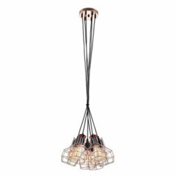 Luminosa Lighting Luminosa Industrial And Retro Hanging Pendant Black, Copper 6 Light  With Wire Shade, E27 - thumbnail 2