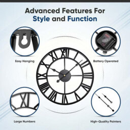 60Cm Round Silent Skeleton Roman Numerals Battery Hanging Clock For Living Room Bedroom Kitchen Hotel Office - thumbnail 9
