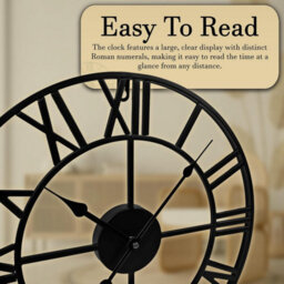 60Cm Round Silent Skeleton Roman Numerals Battery Hanging Clock For Living Room Bedroom Kitchen Hotel Office - thumbnail 4