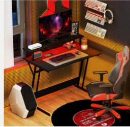 Led Gaming Desk With Power Outlets And Monitor Stand 100 X 60Cm Black - thumbnail 7
