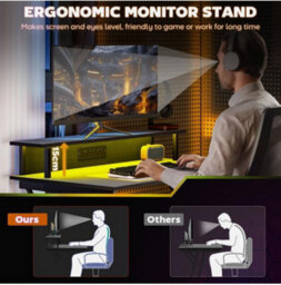Led Gaming Desk With Power Outlets And Monitor Stand 100 X 60Cm Black - thumbnail 4
