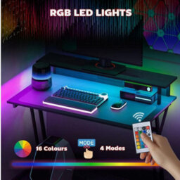 Led Gaming Desk With Power Outlets And Monitor Stand 100 X 60Cm Black - thumbnail 5