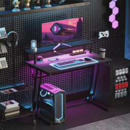 Led Gaming Desk With Power Outlets And Monitor Stand 100 X 60Cm Black - thumbnail 2