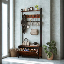 Industrial Entryway Hall Tree Coat Rack Stand With Shoe Storage And 10 Hooks - thumbnail 1
