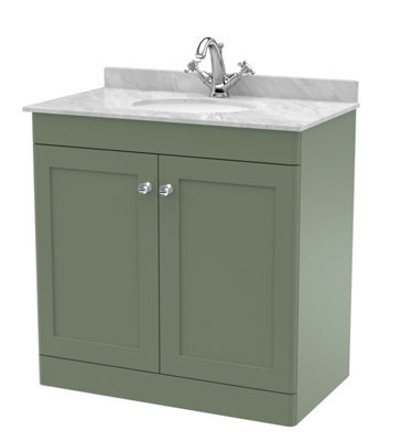 Balterley Swynnerton Traditional 2 Door Floor Standing Vanity Unit With Marble Basin, Satin Green, 800mm - image 1