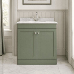 Balterley Swynnerton Traditional 2 Door Floor Standing Vanity Unit With Marble Basin, Satin Green, 800mm - thumbnail 2