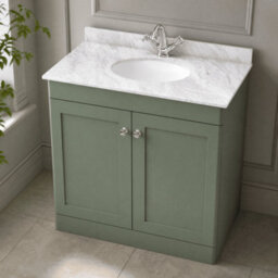 Balterley Swynnerton Traditional 2 Door Floor Standing Vanity Unit With Marble Basin, Satin Green, 800mm - thumbnail 3