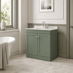 Balterley Swynnerton Traditional 2 Door Floor Standing Vanity Unit With Marble Basin, Satin Green, 800mm - thumbnail 4