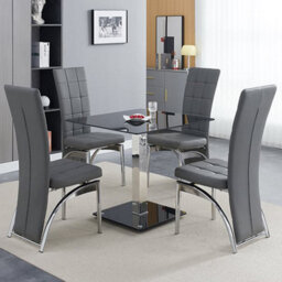 Furniture In Fashion Hartley Black Glass Bistro Dining Table 4 Ravenna Grey Chairs - thumbnail 1