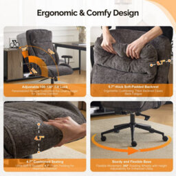 Executive Ergonomic Fabric Office Chair With Recline, High-Back Desk Chair Khaki - thumbnail 4