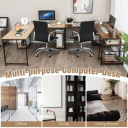 Large L-Shaped Computer Desk Convertible Corner Desk4 Storage Shelves Natural - thumbnail 4