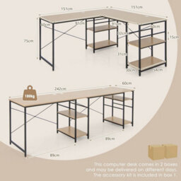 Large L-Shaped Computer Desk Convertible Corner Desk4 Storage Shelves Natural - thumbnail 2