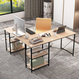Large L-Shaped Computer Desk Convertible Corner Desk4 Storage Shelves Natural - thumbnail 3