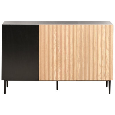 Wyld And Coco Luxehome 3-Door Sideboard Black Mdf With Ribbed Ash Veneer Front - 120 X 40 X 76 Cm - image 1