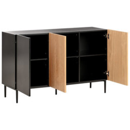 Wyld And Coco Luxehome 3-Door Sideboard Black Mdf With Ribbed Ash Veneer Front - 120 X 40 X 76 Cm - thumbnail 5