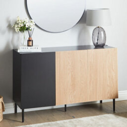 Wyld And Coco Luxehome 3-Door Sideboard Black Mdf With Ribbed Ash Veneer Front - 120 X 40 X 76 Cm - thumbnail 2