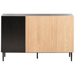 Wyld And Coco Luxehome 3-Door Sideboard Black Mdf With Ribbed Ash Veneer Front - 120 X 40 X 76 Cm - thumbnail 1