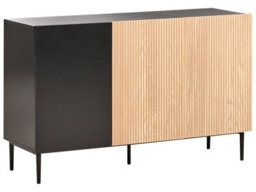 Wyld And Coco Luxehome 3-Door Sideboard Black Mdf With Ribbed Ash Veneer Front - 120 X 40 X 76 Cm - thumbnail 3