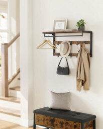 Songmics Entryway Coat Rack, Wall Shelf With 10 Removable Hooks, Clothes Hanger, Entryway Organizer, Rustic Brown And Black - thumbnail 1