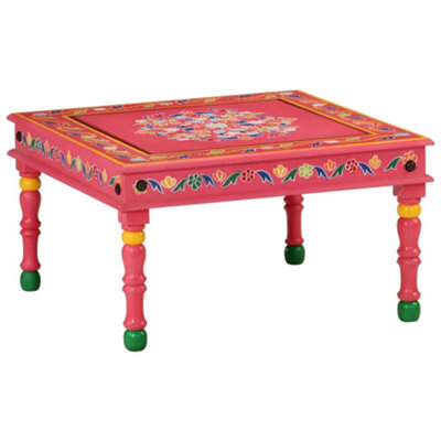 Vidaxl Coffee Table Pink Hand Painted Solid Wood Mango - image 1