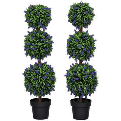 Set Of 2 Potted Artificial Plants Ball Tree With Lavender Flowers - image 1