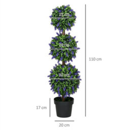 Set Of 2 Potted Artificial Plants Ball Tree With Lavender Flowers - thumbnail 2