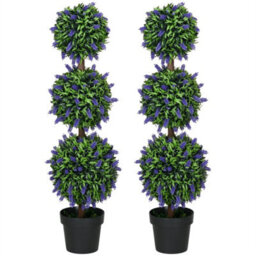 Set Of 2 Potted Artificial Plants Ball Tree With Lavender Flowers - thumbnail 4