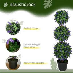 Set Of 2 Potted Artificial Plants Ball Tree With Lavender Flowers - thumbnail 3