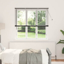 Berkfield Window Blind With Curtains Manual Black Aluminium - thumbnail 1