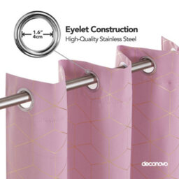 Deconovo Eyelet Curtains, Gold Diamond Printed Blackout Curtains, Thermal Insulated Curtains, W52 X L90 Inch, Pink, One Pair - thumbnail 5
