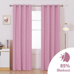 Deconovo Eyelet Curtains, Gold Diamond Printed Blackout Curtains, Thermal Insulated Curtains, W52 X L90 Inch, Pink, One Pair - thumbnail 2