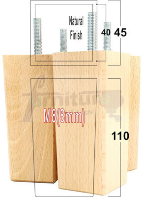 L&F 4X Replacement Furniture Legs Solid Wood 110mm High Sofas Chairs Settee Cabinets Legs M8 Tsp2055 Natural - image 1