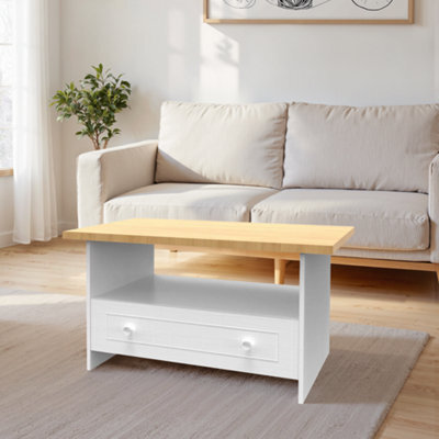 Ready Assembled Porcelain White 1 Drawer Coffee Table (H)495mm (W)40mm - image 1