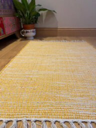 Second Nature Online Hush Hand Loomed Soft Cotton Rug In Muted Colours / 90 X 150 Cm / Mustard Yellow - thumbnail 1