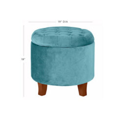Luxury Living Cambridge Tufted Round Storage Ottoman - Teal - thumbnail 2