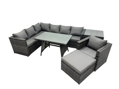 Fimous 8-Seater Outdoor Pe Rattan Sofa Set With Dining Table Patio Garden Furniture Sets With Chair Big Stool Side Table - image 1