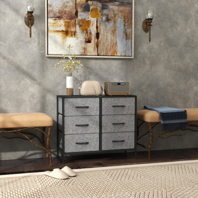Homcom 6 Drawer Fabric Chest Of Drawers W/ Wooden Top For Hallway Black - image 1